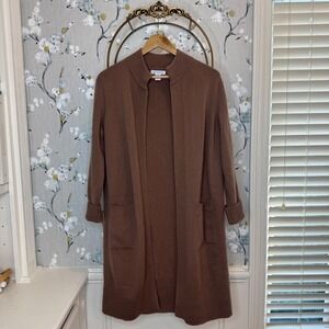 Athleta Spirit Wool Cashmere II Wrap Cardigan Brown Merino Long Sweater Large